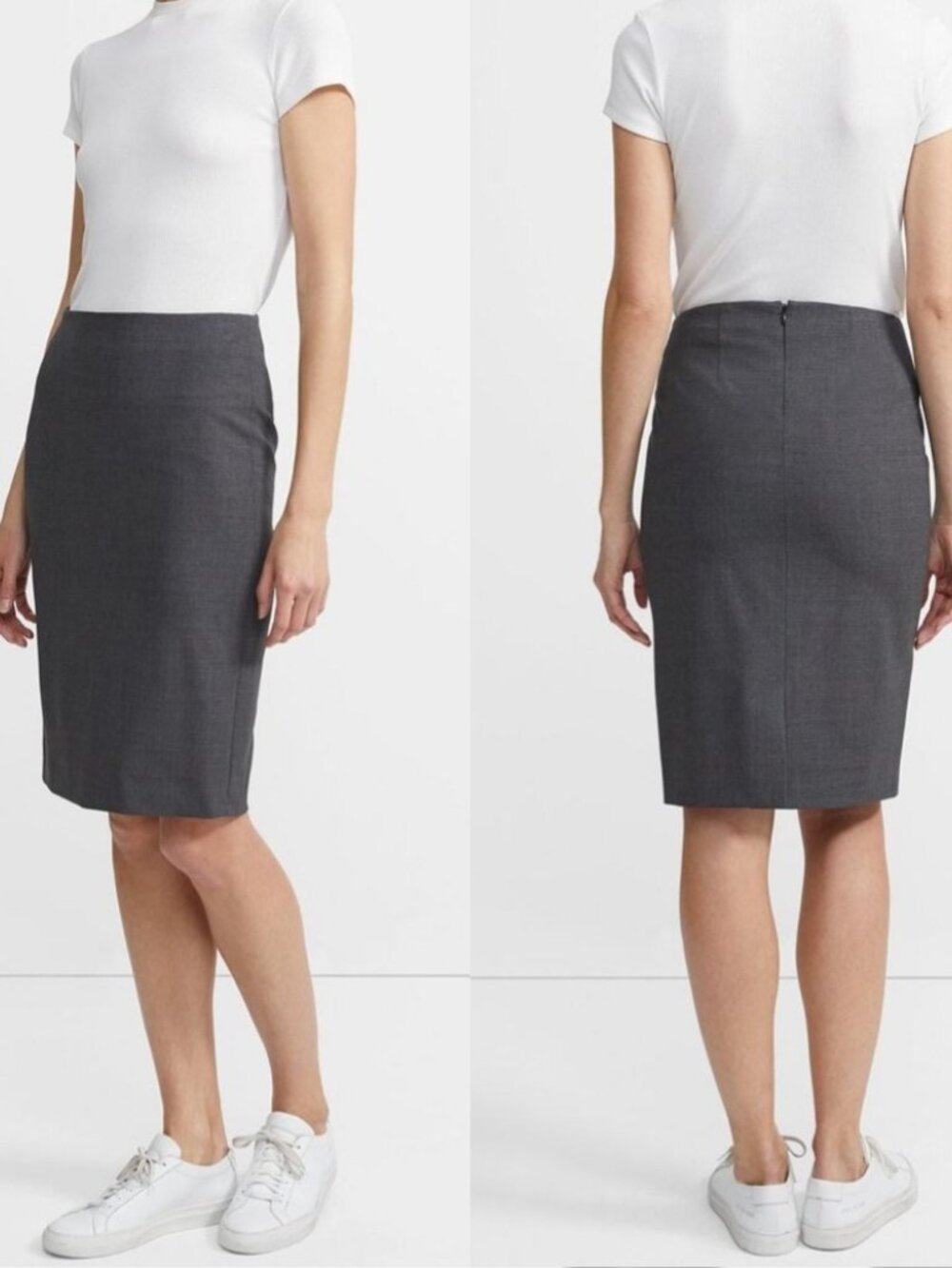 Theory Gray Pencil Skirt Virgin Wool Blend Stretch NWOT Size 12